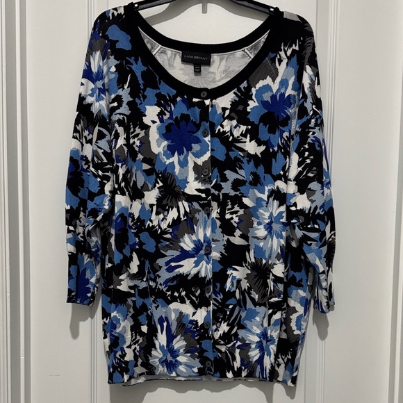 Lane Bryant Sweaters - Lane Bryant Blue and Black Floral Cardigan 18/20